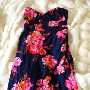 Charles Henry strapless floral dress.